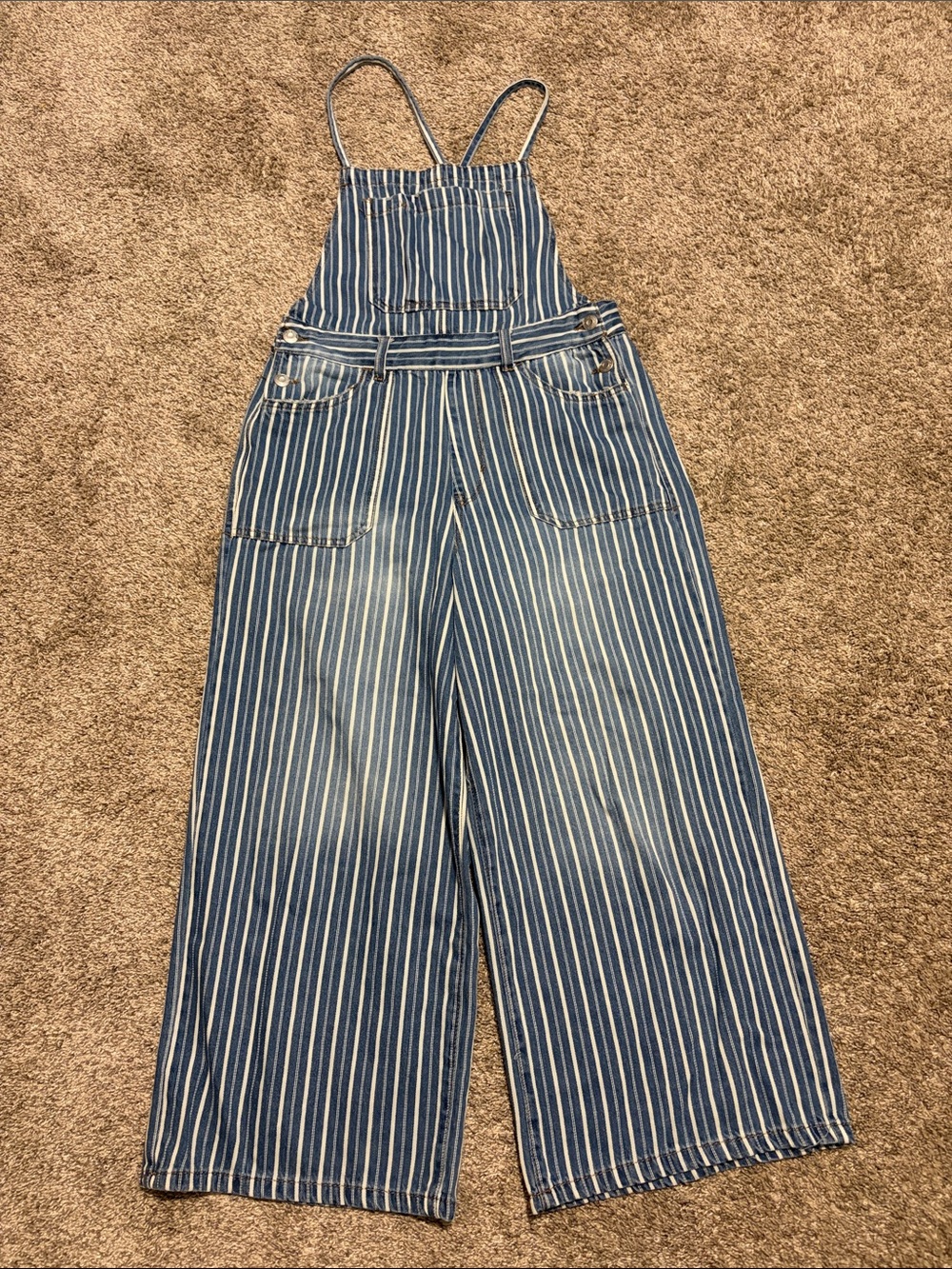 Kensie Women’s Blue‎ & White Striped Wide Leg Denim Overalls Medium NWOT